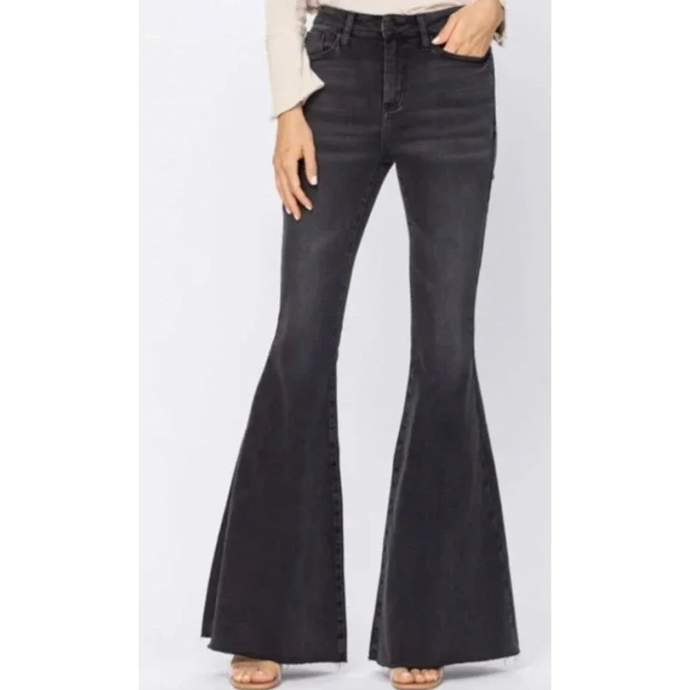 Judy Blue Pull On Flare Jeans High Rise Stretch‎ Festival Flare Black 7/28